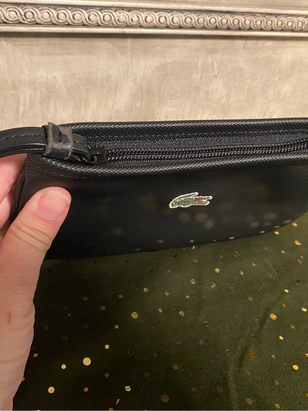 EUC Lacoste Black Piqué Wristlet Pouch with Green Crocodile Logo - Picture 4 of 5